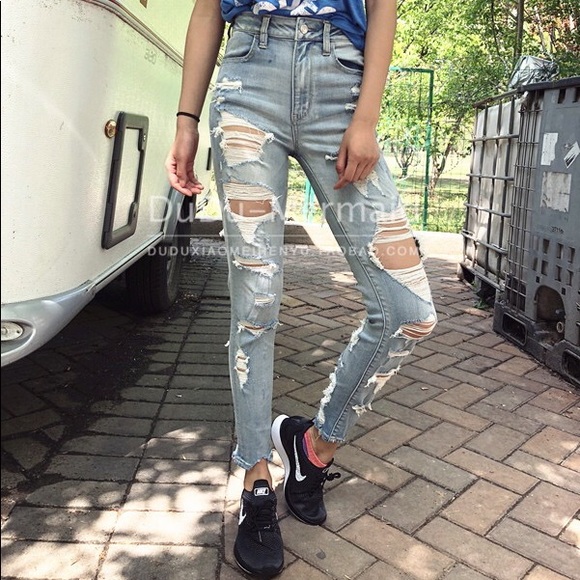 High rise jeggings jeans ripped front and back - Picture 2 of 8